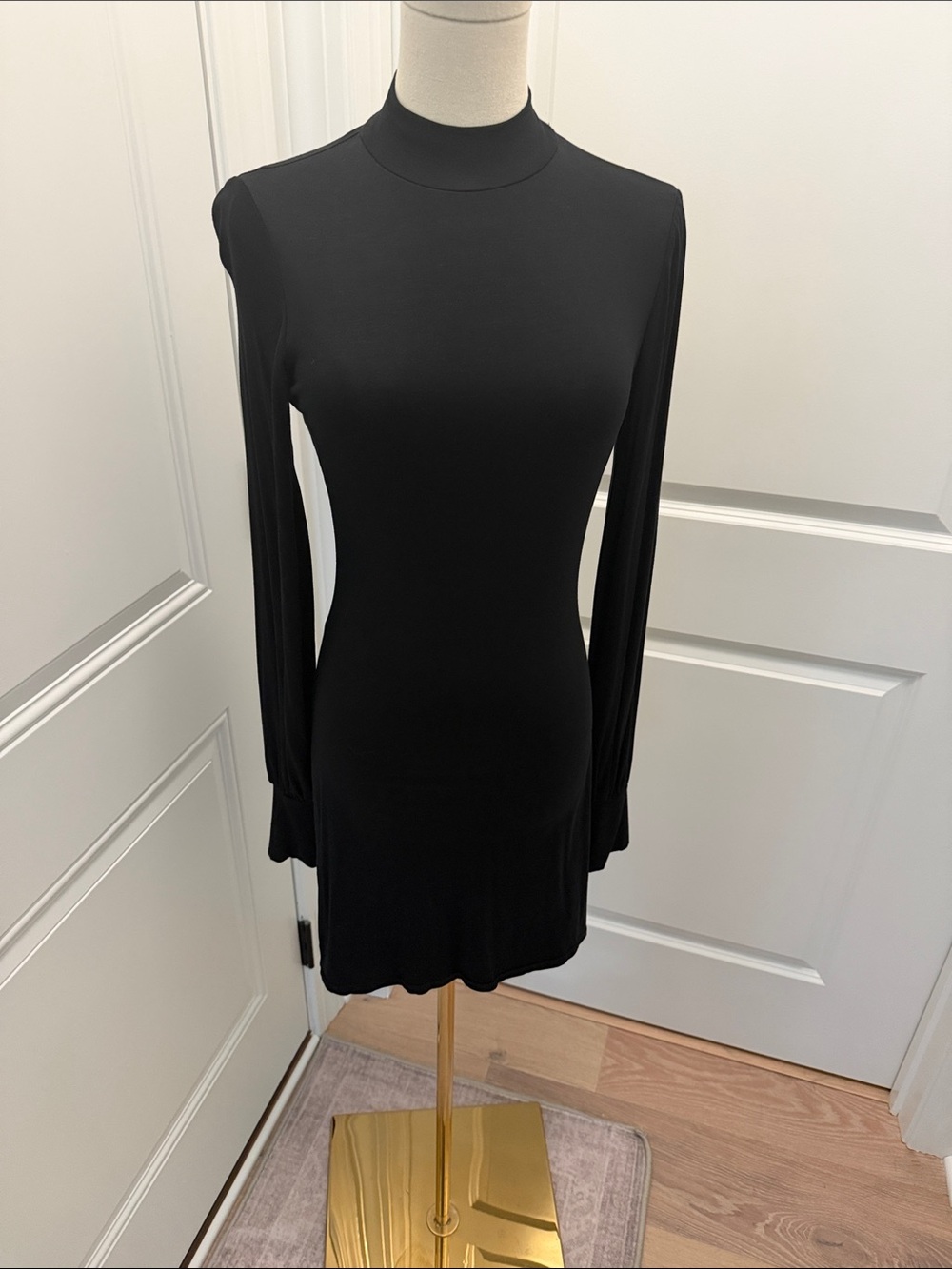 Classic Black Long-Sleeve Mock Neck Dress